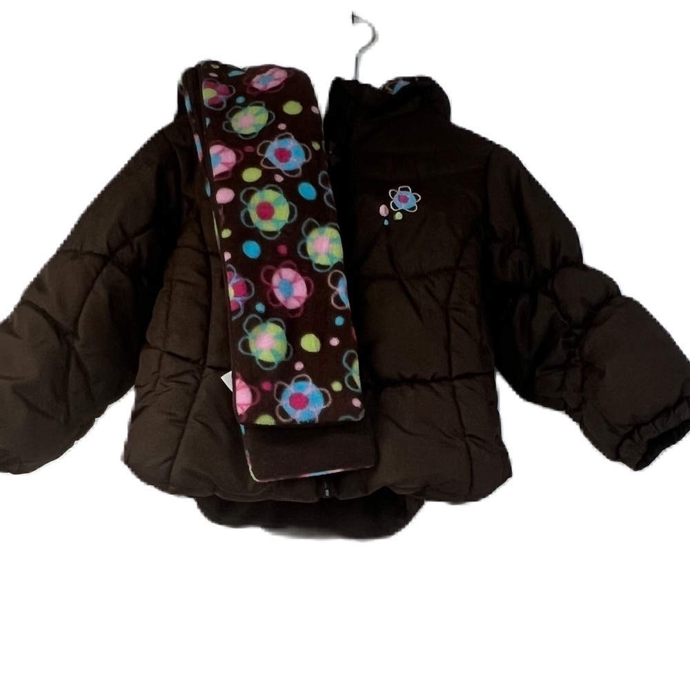 London Fog Coat & scarf Winter Jacket Girl Brown Warm Hooded Kids size 2T